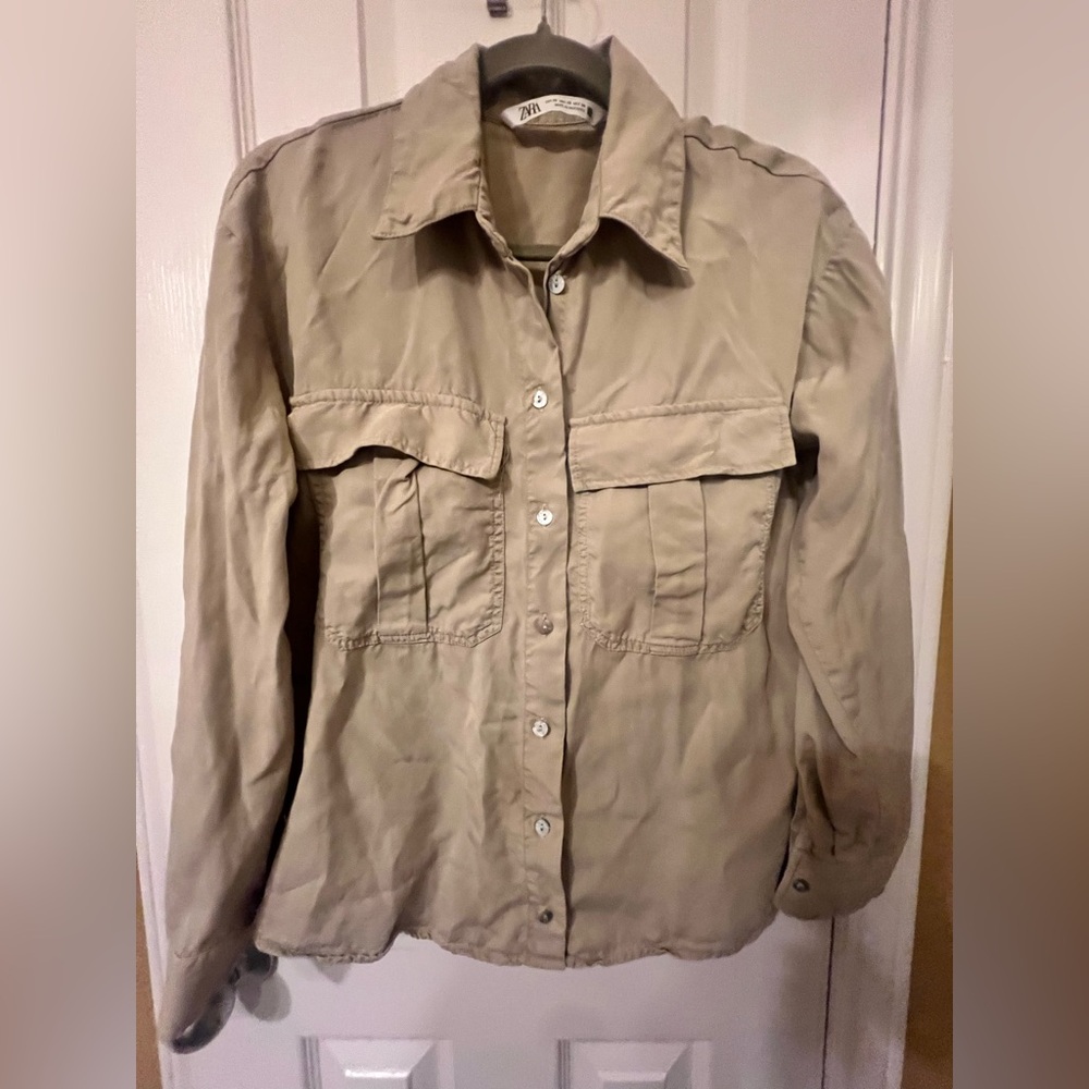 Zara Women's Tan/Khaki Button Down Top, Size XS